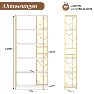 6-poschodový stojaci regál s kovovým rámom Geometrický regál na knihy Vitrína 80 x 31 x 180 cm Biela 6-poschodový stojaci regál s kovovým rámom Geometrický regál na knihy Vitrína 80 x 31 x 180 cm Biela