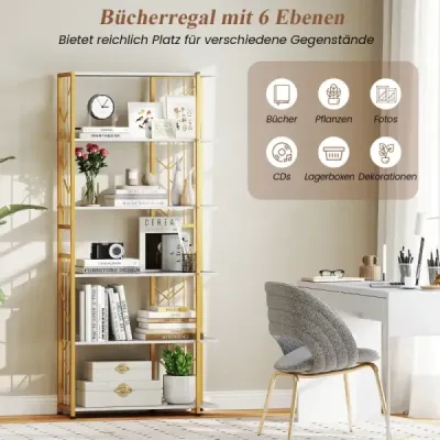 6-poschodový stojaci regál s kovovým rámom Geometrický regál na knihy Vitrína 80 x 31 x 180 cm Biela 6-poschodový stojaci regál s kovovým rámom Geometrický regál na knihy Vitrína 80 x 31 x 180 cm Biela