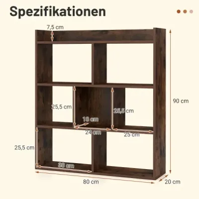 Regál na knihy so 7 kockami Stojaci regál Regál z kociek Úložný regál 80 x 20 x 90 cm Káva
