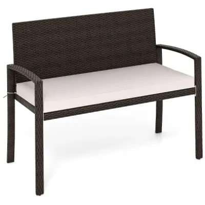 Polyratanová záhradná lavica s vankúšom na sedenie Odolná voči poveternostným vplyvom Balkónová nádrž s nosnosťou do 360 kg Balkónová nádrž Béžová