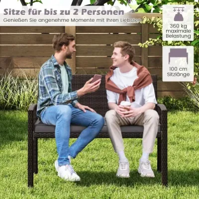 Polyratanová záhradná lavica s vankúšom na sedenie Odolná voči poveternostným vplyvom Balkónová nádrž s nosnosťou do 360 kg Balkónová nádrž sivá
