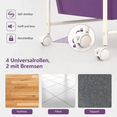 Vozík s 15 stohovateľnými zásuvkami Mobilný bočný vozík s 15 zásuvkami 62,5 x 37 x 87 cm Fialová