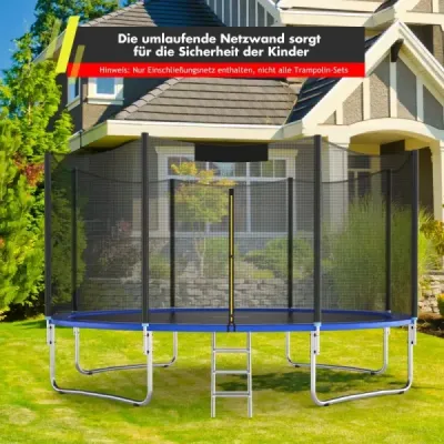 Bezpečnostná sieť na trampolínu pre záhradné trampolíny Náhradná vonkajšia sieť so zipsom a prackami Ø 366 cm