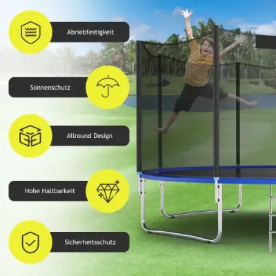 Bezpečnostná sieť na trampolínu pre záhradné trampolíny Náhradná vonkajšia sieť so zipsom a prackami Ø 366 cm