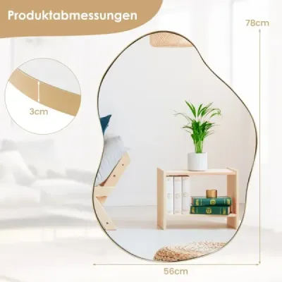 Asymetrické nástenné zrkadlo s prémiovým zadným panelom Nástenné zrkadlo nepravidelného tvaru 78 x 56,5 cm