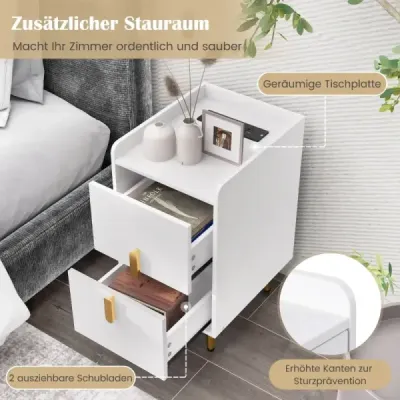 Nočná skrinka s nabíjacou stanicou úzka nočná skrinka s 2 zásuvkami a portami USB 40 x 32 x 60 cm biela