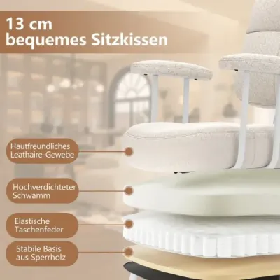 Kancelárske kreslo ergonomické otočné kreslo s podrúčkami a kolieskami počítačové kreslo čalúnené béžové