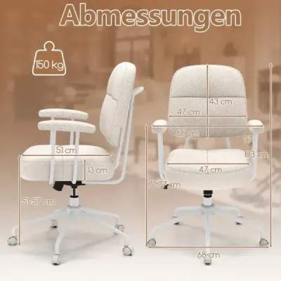 Kancelárske kreslo ergonomické otočné kreslo s podrúčkami a kolieskami počítačové kreslo čalúnené béžové