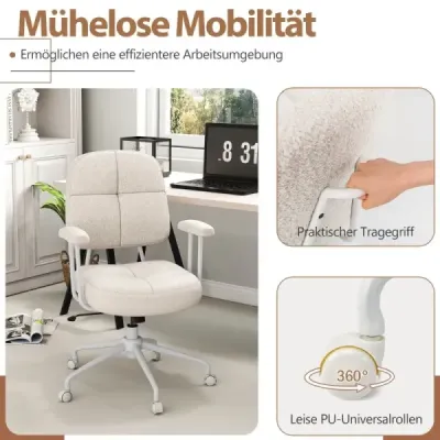 Kancelárske kreslo ergonomické otočné kreslo s podrúčkami a kolieskami počítačové kreslo čalúnené béžové