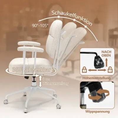 Kancelárske kreslo ergonomické otočné kreslo s podrúčkami a kolieskami počítačové kreslo čalúnené béžové