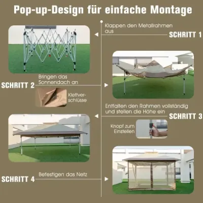 Altánok 3,6 x 3,6 m s moskytiérou a dvojitou strechou Ochrana proti UV žiareniu 50+ skladací altánok khaki