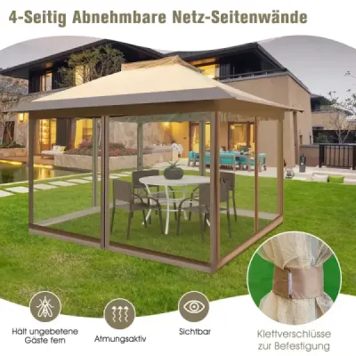 Altánok 3,6 x 3,6 m s moskytiérou a dvojitou strechou Ochrana proti UV žiareniu 50+ skladací altánok khaki