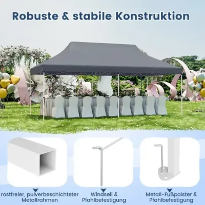 Skladací stan s baldachýnom 300 x 600 cm, eventový stan s prenosnou taškou, sivý