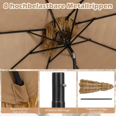 Havajský slnečník s dvojitou strieškou Sklopný slamený slnečník Záhradný slnečník Slamený plážový slnečník