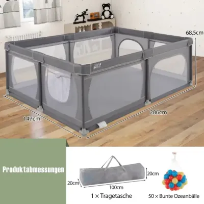 Detská ohrádka s 50 loptičkami a 2 dvierkami a priedušnou sieťovinou Tmavo sivá