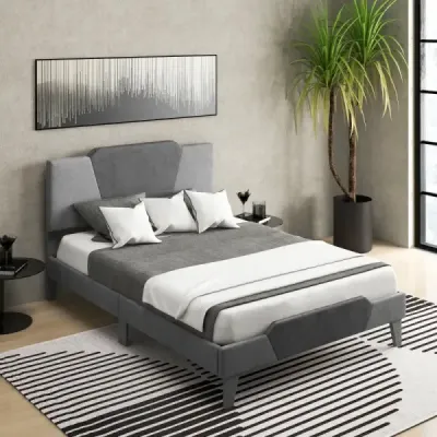 Čalúnená posteľ s plošinou vo veľkosti manželskej postele Zamatový rám postele s čelom Rám postele z masívnych drevených lamiel 140 x 200 cm Sivá