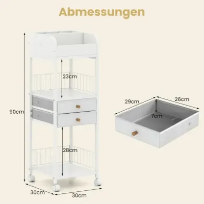 Skladovací vozík na make-up so zásuvkami, kolieskami a policami Organizér na kozmetiku