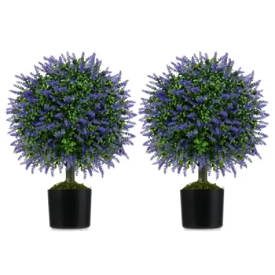 2 umelé rastliny s levanduľou vo fialovej farbe a listami Umelý stromček Boxwood s kvetináčom 58 cm