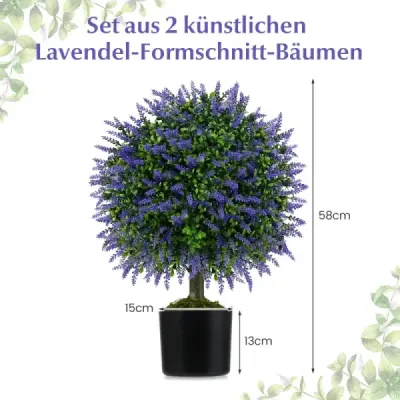 2 umelé rastliny s levanduľou vo fialovej farbe a listami Umelý stromček Boxwood s kvetináčom 58 cm