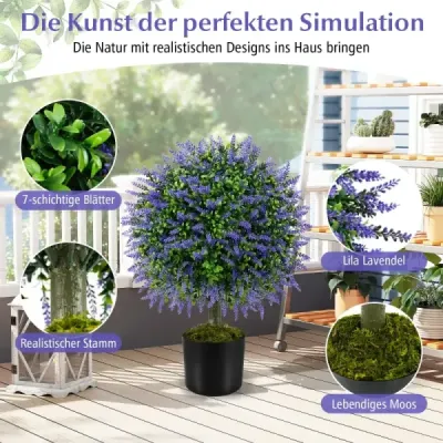2 umelé rastliny s levanduľou vo fialovej farbe a listami Umelý stromček Boxwood s kvetináčom 58 cm