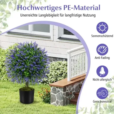 2 umelé rastliny s levanduľou vo fialovej farbe a listami Umelý stromček Boxwood s kvetináčom 58 cm