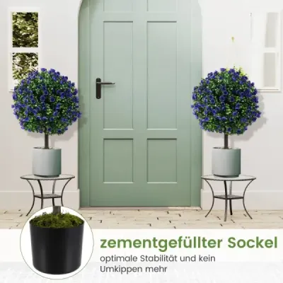 2 umelé rastliny s listami a okvetnými lístkami ruží vo fialovom boxwood s hrncom umelý strom 55cm