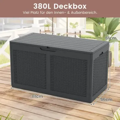 380 L záhradný box s kolieskami Vodotesný box na vankúše vrátane veka Úložný box sivý