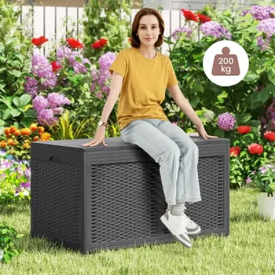 380 L záhradný box s kolieskami Vodotesný box na vankúše vrátane veka Úložný box sivý