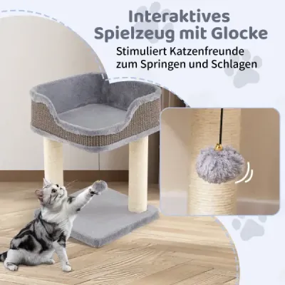 Škrabací strom Malý strom pre mačky s veľkým plyšovým sedadlom Škrabací strom pre mačky Drevený nábytok pre mačky Šplhací strom 38 x 38 x 51 cm Sivá