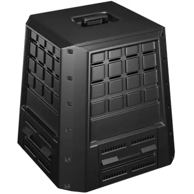 Záhradný kompostér 380 L PP termokompostér s vekom a nastaviteľnými vetracími otvormi 78 x 64 x 80 cm čierny