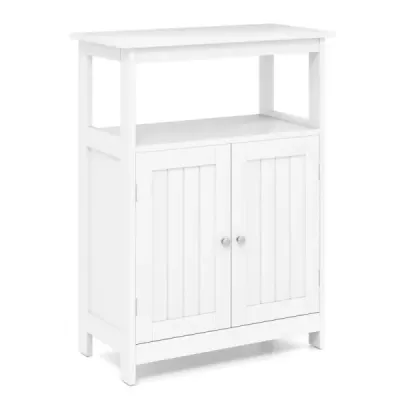 Kúpeľňová skrinka s dvojitými dvierkami a policami a nastaviteľnou policou Kúpeľňová skrinka Kúpeľňová komoda Biela