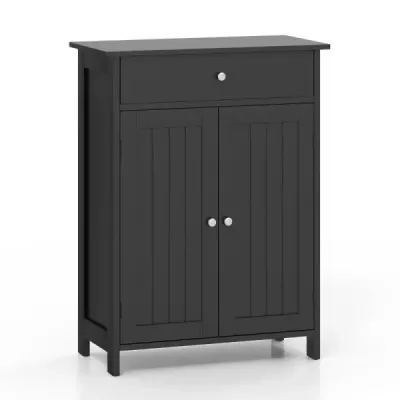 Kúpeľňová skrinka so zásuvkou a 2 dvierkami a nastaviteľnou policou Komoda do kúpeľne Kúpeľňová skrinka čierna