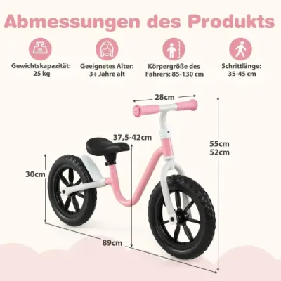 Balančný bicykel s volantom a výškovo nastaviteľným sedlom Balančný bicykel s 12-palcovými kolesami Balančné bicykle ružové