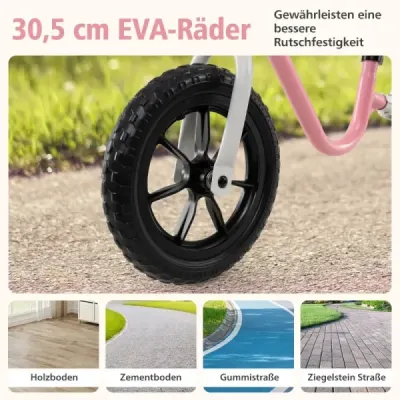 Balančný bicykel s volantom a výškovo nastaviteľným sedlom Balančný bicykel s 12-palcovými kolesami Balančné bicykle ružové