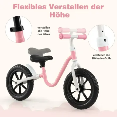 Balančný bicykel s volantom a výškovo nastaviteľným sedlom Balančný bicykel s 12-palcovými kolesami Balančné bicykle ružové