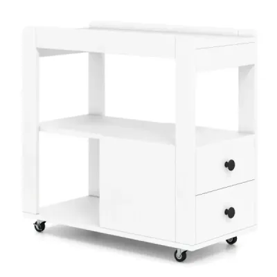 Tlačiarenský stôl s kolieskami a 2 zásuvkami a policami Kontajner na rolky Stojan na tlačiarne Bočný vozík Biely