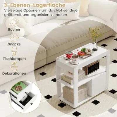 Tlačiarenský stôl s kolieskami a 2 zásuvkami a policami Kontajner na rolky Stojan na tlačiarne Bočný vozík Biely