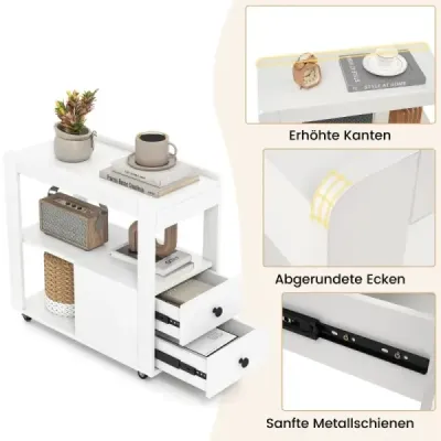 Tlačiarenský stôl s kolieskami a 2 zásuvkami a policami Kontajner na rolky Stojan na tlačiarne Bočný vozík Biely