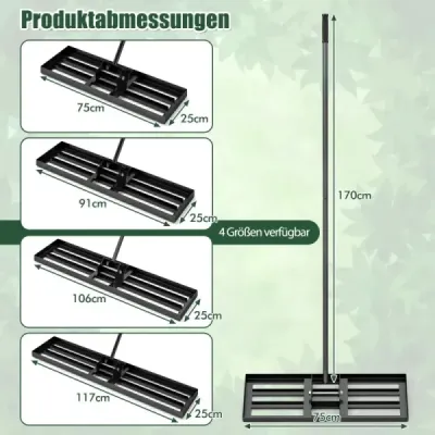 Kovové hrable na vyrovnávanie trávnika s ergonomickou rukoväťou na zem Hrable na trávnik 75 x 25 cm čierne