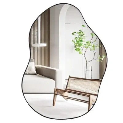 Asymetrické nástenné zrkadlo s prémiovým zadným panelom Nepravidelne tvarované nástenné zrkadlo 78 x 56,5 cm čierne