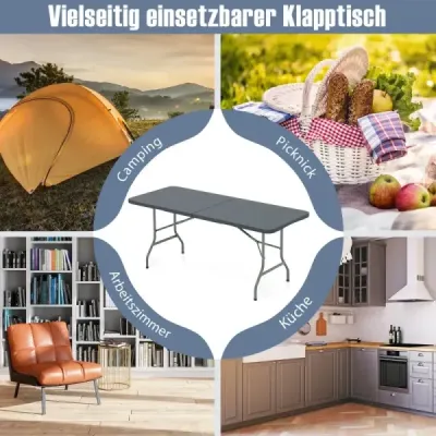 Záhradný stôl s doskou z HDPE a rukoväťou na prenášanie Skladací kempingový stôl Balkónový stôl Sivá farba