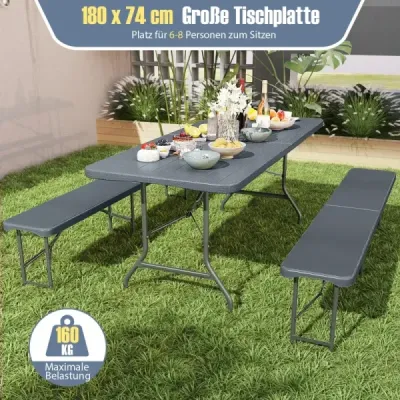 Záhradný stôl s doskou z HDPE a rukoväťou na prenášanie Skladací kempingový stôl Balkónový stôl Sivá farba
