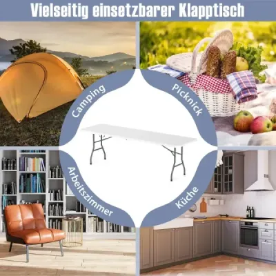 XXL záhradný stôl s doskou z HDPE a rukoväťou na prenášanie Skladací kempingový stôl Párty stôl biely