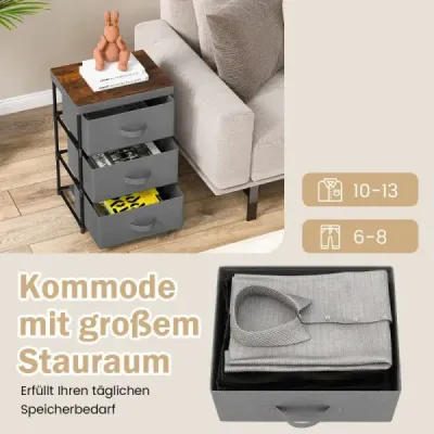 Nočný stolík s textilnými zásuvkami Nočný stolík s kovovým rámom 40 x 30 x 62 cm Sivá 2 kusy