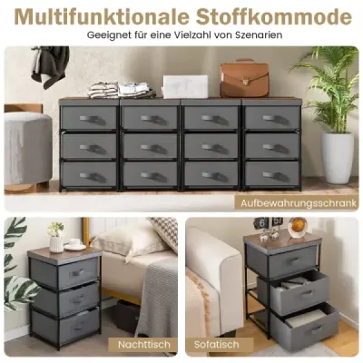 Nočný stolík s textilnými zásuvkami Nočný stolík s kovovým rámom 40 x 30 x 62 cm Sivá 2 kusy