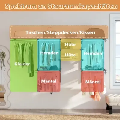 Otvorená šatníková skriňa 122 - 244 cm Rozšíriteľná nástenná šatníková skriňa DIY úložný systém Biela