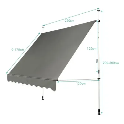 Svorková markíza Balkónová markíza výškovo nastaviteľná Markíza s ručnou kľukou Ochrana proti slnku 250 x 120 cm Sivá