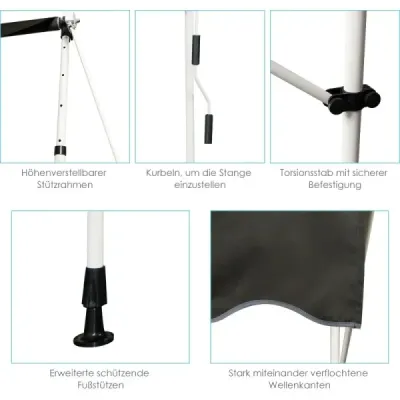 Svorková markíza Balkónová markíza výškovo nastaviteľná Markíza s ručnou kľukou Ochrana proti slnku 250 x 120 cm Sivá