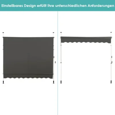 Svorková markíza Balkónová markíza výškovo nastaviteľná Markíza s ručnou kľukou Ochrana proti slnku 250 x 120 cm Sivá