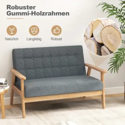 2-miestna čalúnená pohovka s rámom z kaučukového dreva a klasickým gombíkovým dizajnom 114 x 72 x 77 cm